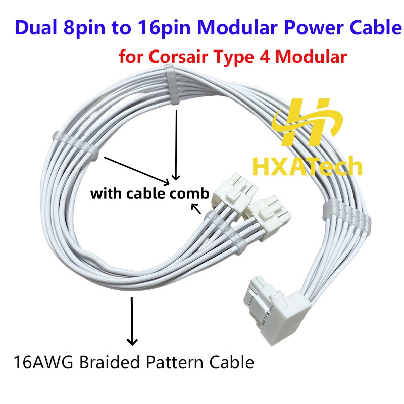 Dual 8Pin To 16Pin 12Vhpwr Cable - 高品質16AWG編組パターンデュアル8ピン-16ピン電源ケーブル（Corsair Type 4モジュラーPSUおよびPCIE5.0 12VHPWR 4090 4080用）