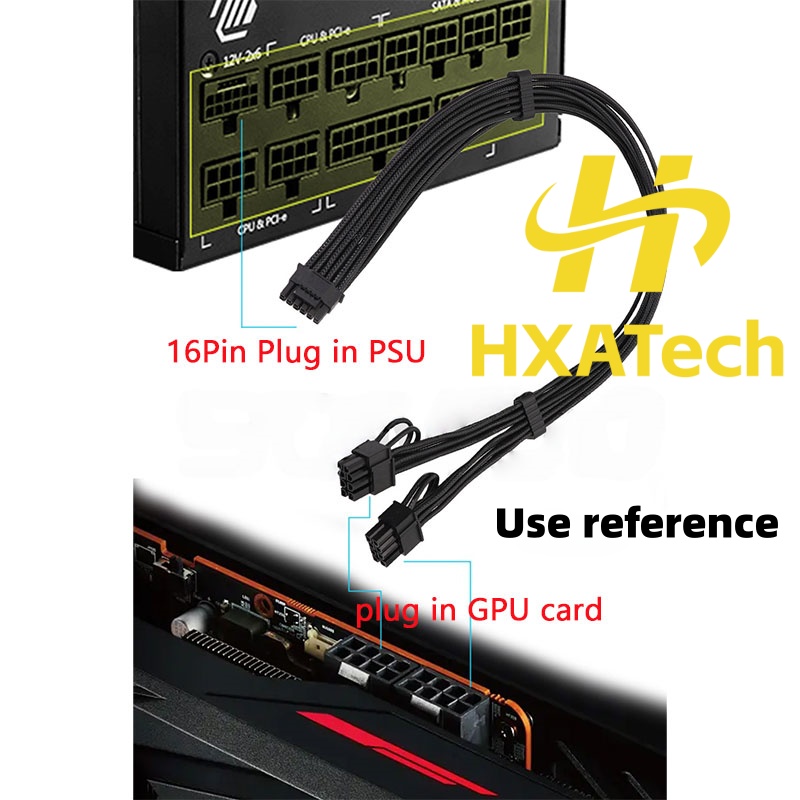 HXATech-カラフルな 12VHPWR からデュアル 8 - Dual 8Pin To 16Pin 12Vhpwr Cable のレビューと価格